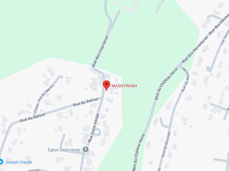 Carte montrant l'emplacement de MAGGYWASH près de Rue du Rafour, Rue Saint-Irénée et Mnt du Château Férié.
